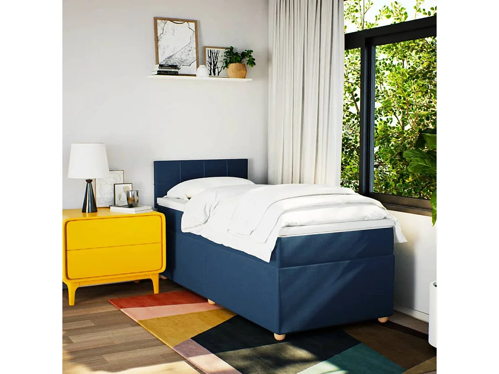 Sommier à lattes de lit avec matelas Bleu 90x200 cm Tissu