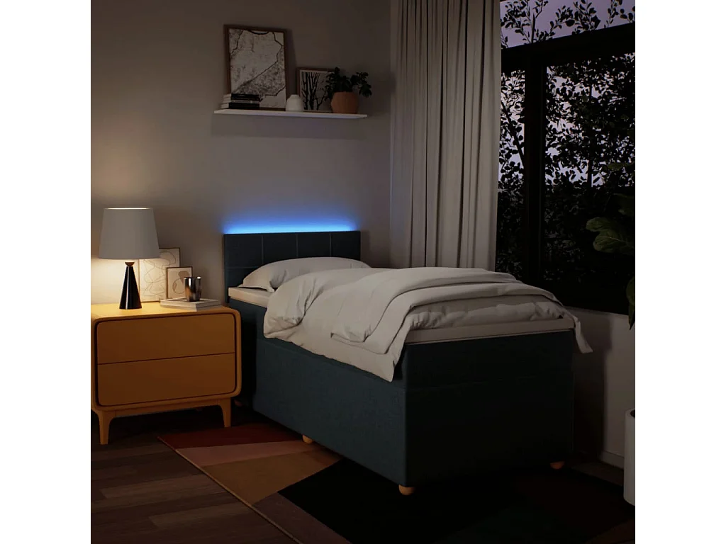 Sommier à lattes de lit avec matelas Bleu 90x200 cm Tissu