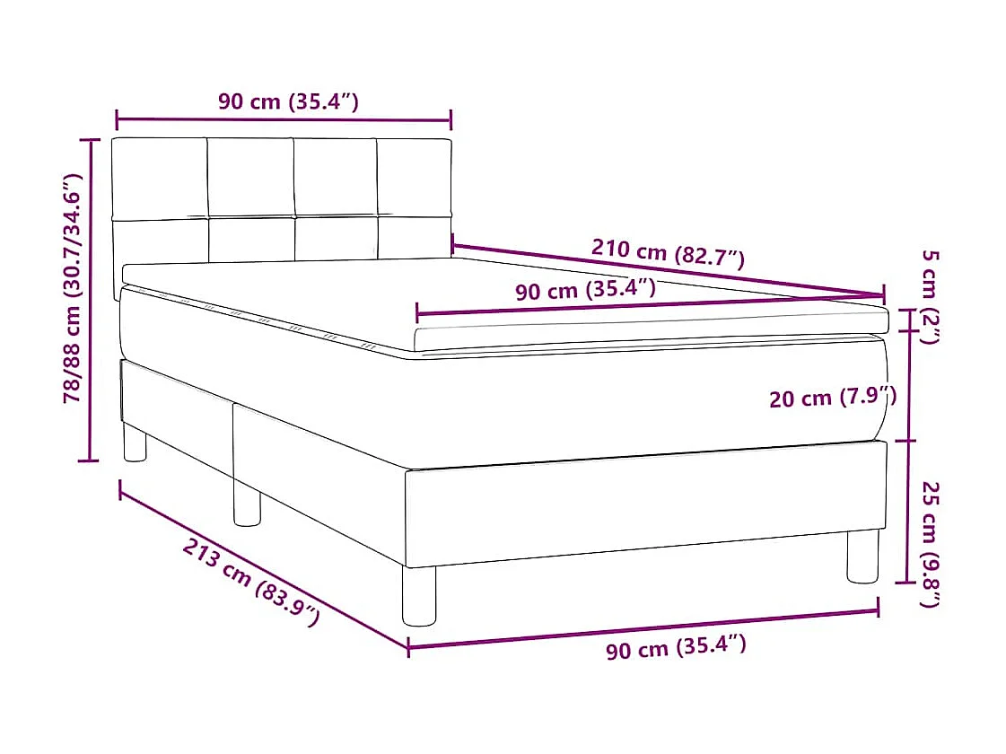 Boxspring met matras en LED fluweel donkergrijs 90x210 cm