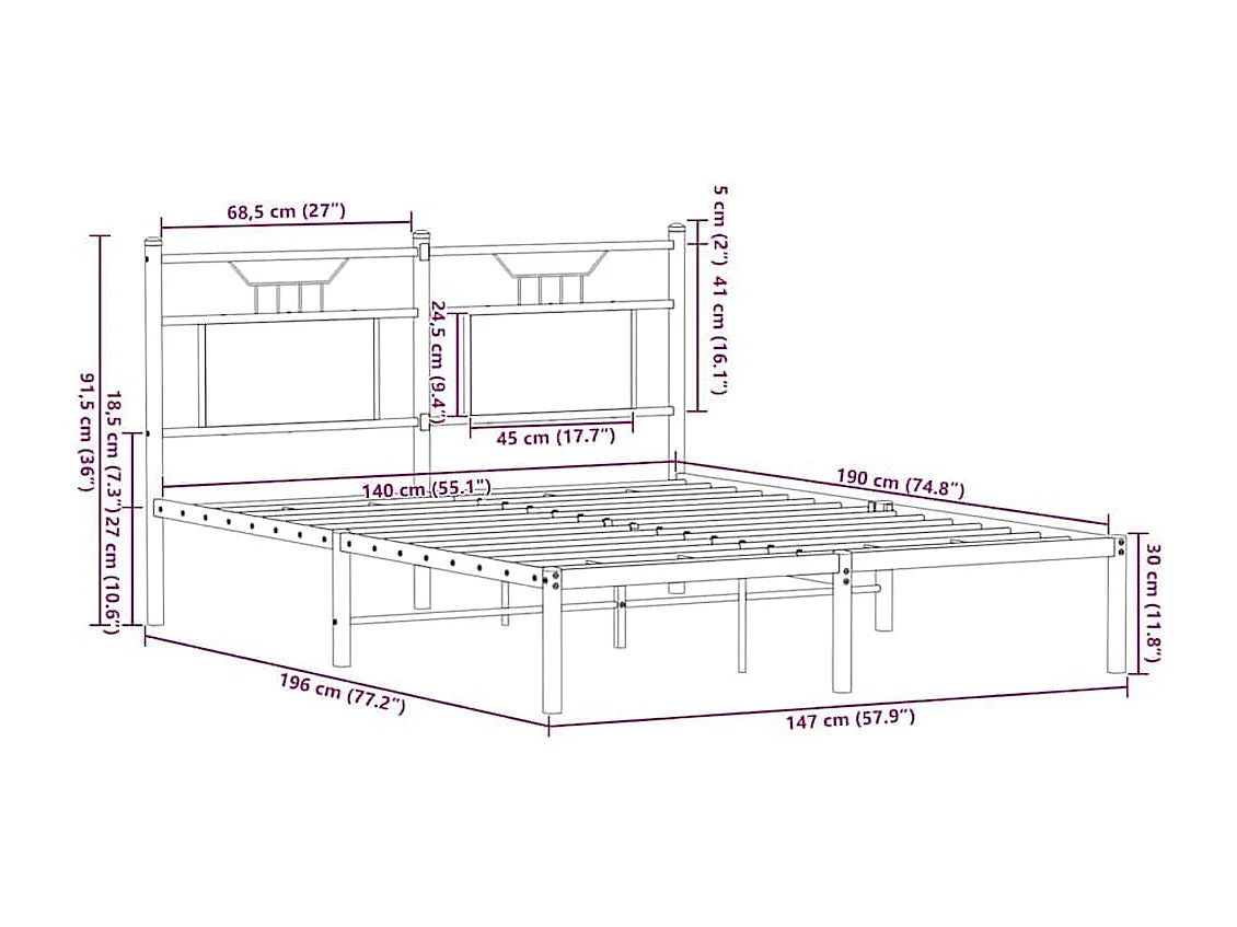 Estrutura cama s/ colchão derivados madeira carvalho castanho