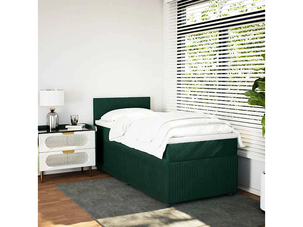 Boxspringbett mit Matratze Dunkelgrün 90x190 cm Samt