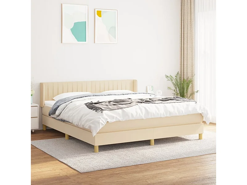 Sommier à lattes de lit avec matelas Crème 180x200 cm Tissu