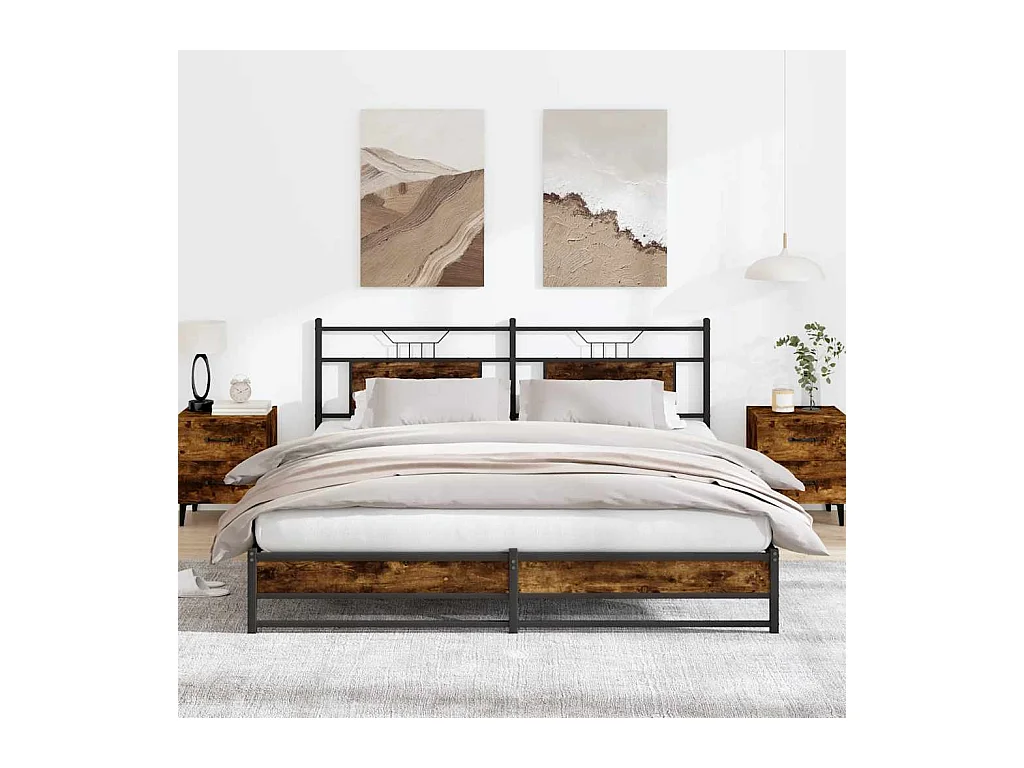 Cadre de lit en métal sans matelas chêne fumé 180x200 cm