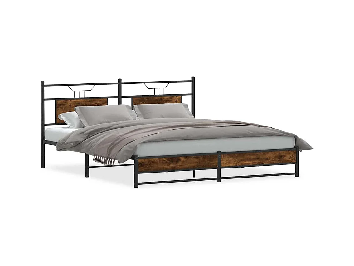 Cadre de lit en métal sans matelas chêne fumé 180x200 cm
