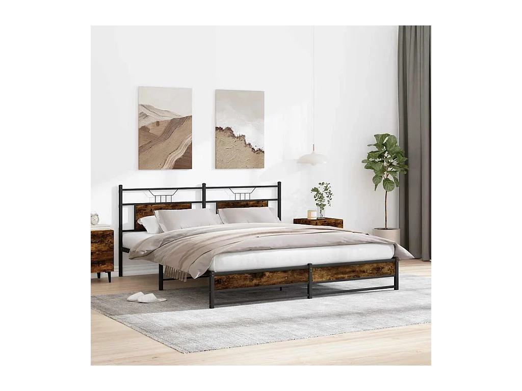 Cadre de lit en métal sans matelas chêne fumé 180x200 cm