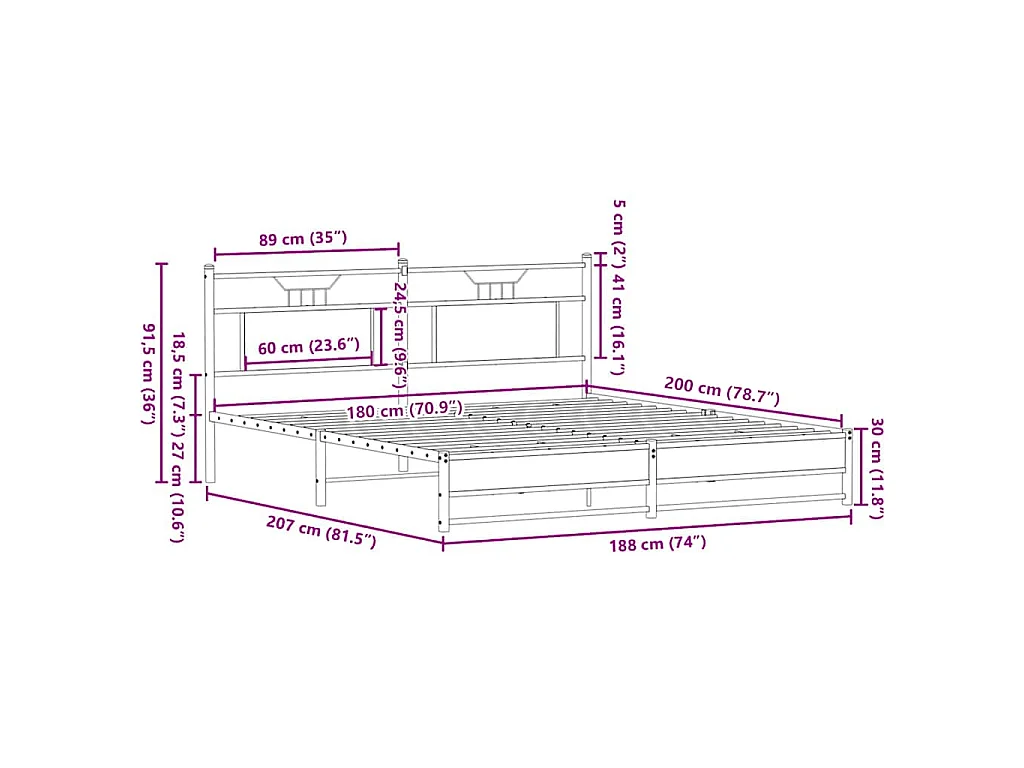 Bedframe zonder matras metaal gerookt eikenkleurig 180x200 cm