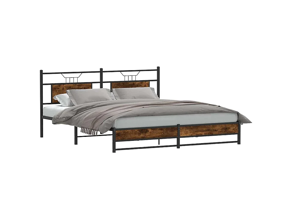 Cadre de lit en métal sans matelas chêne fumé 180x200 cm