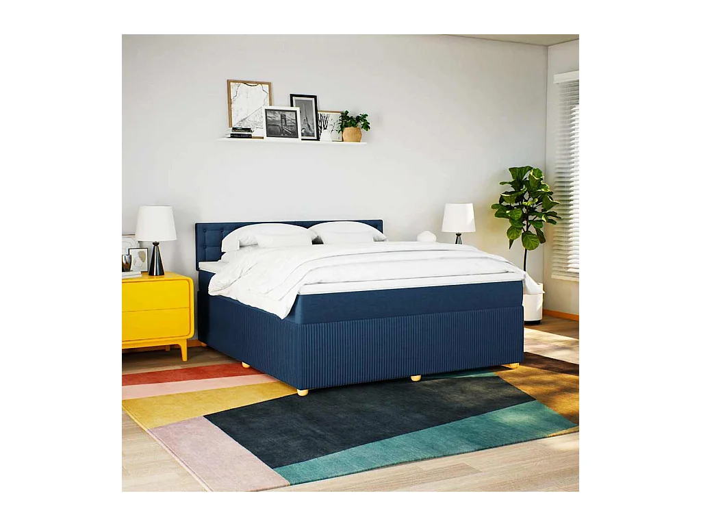 Sommier à lattes de lit avec matelas Bleu 180x200 cm Tissu