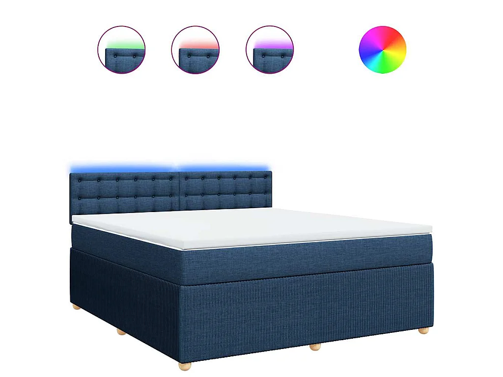 Cama box spring con colchón tela azul 180x200 cm