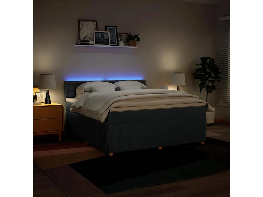 Cama box spring con colchón tela azul 180x200 cm
