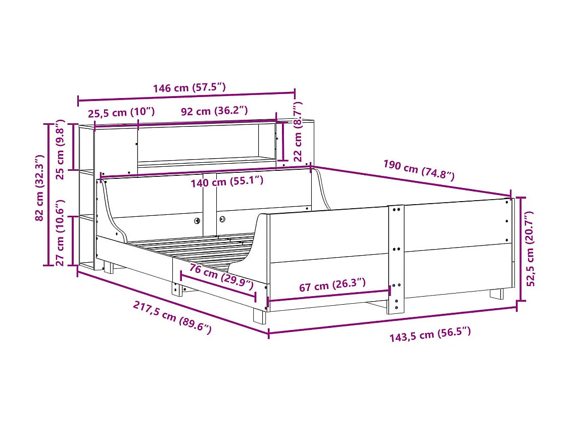 Bedframe zonder matras massief grenenhout 140x190 cm