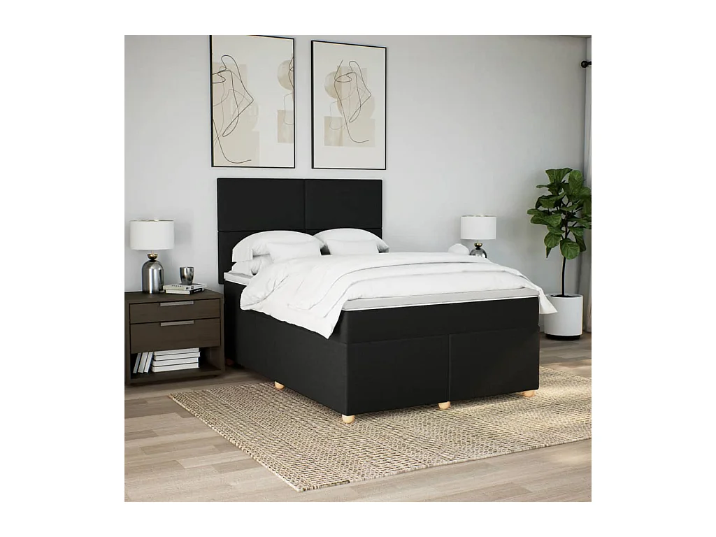 Sommier à lattes de lit avec matelas Noir 140x200 cm Tissu
