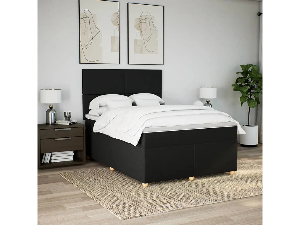 Cama box spring con colchón tela negro 140x200 cm