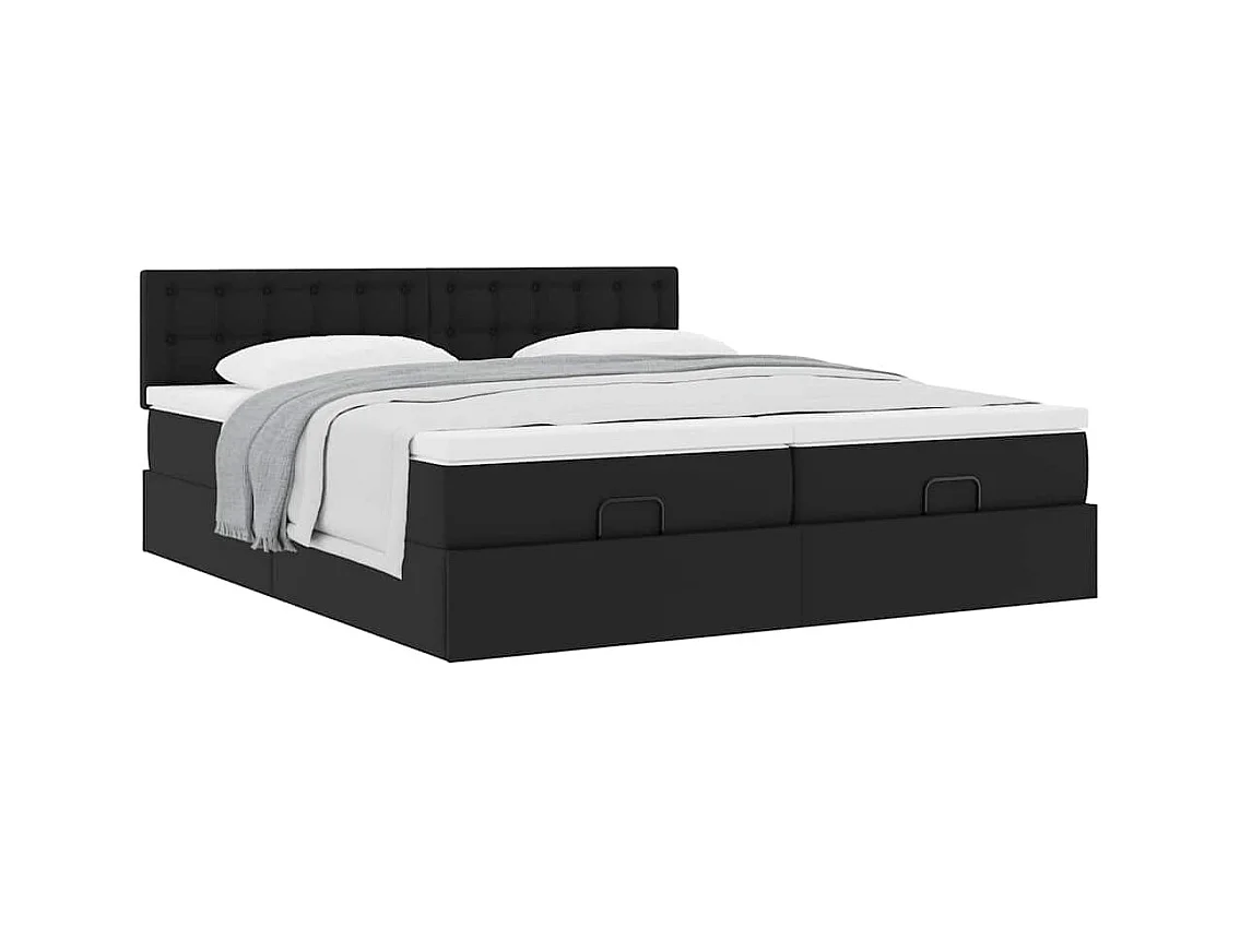 Ottoman bed met matrassen 180x200cm kunstleer zwart