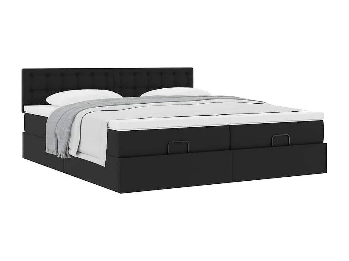 Struttura Letto Pouf con Materassi Nero 180x200 cm Similpelle