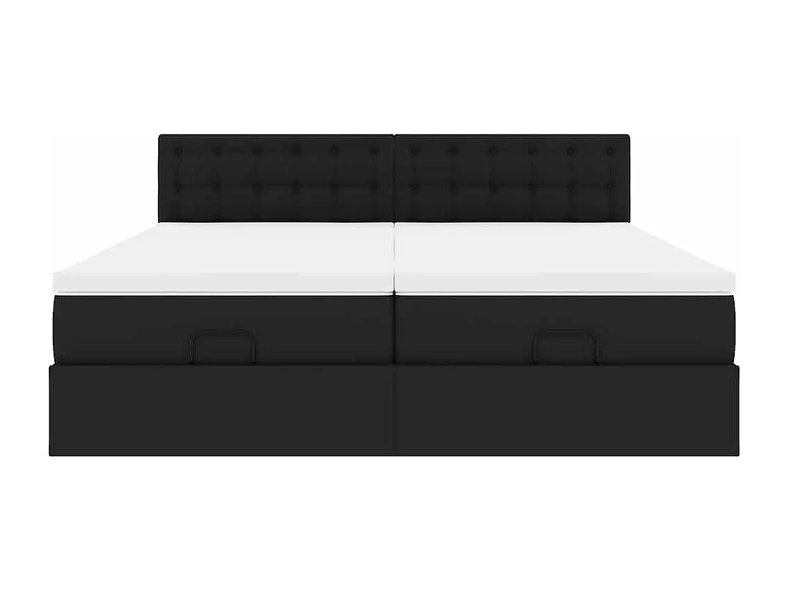 Struttura Letto Pouf con Materassi Nero 180x200 cm Similpelle