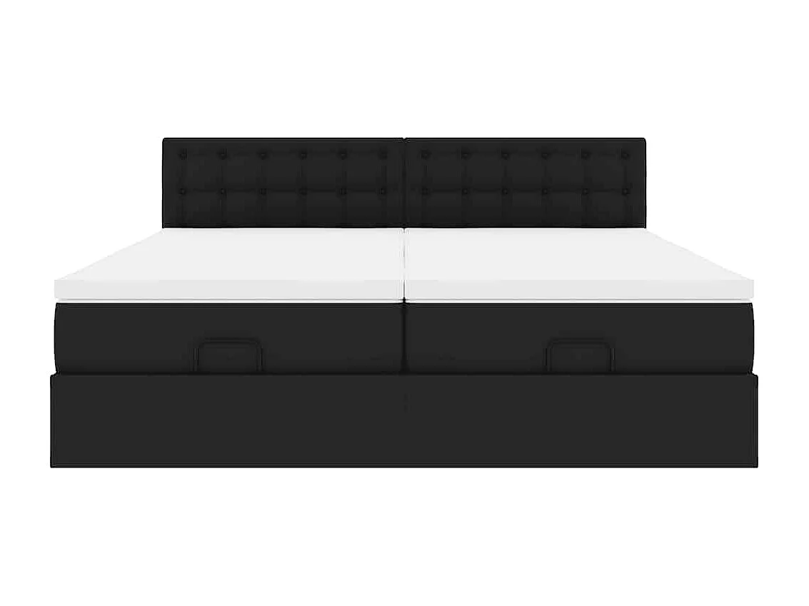 Struttura Letto Pouf con Materassi Nero 180x200 cm Similpelle