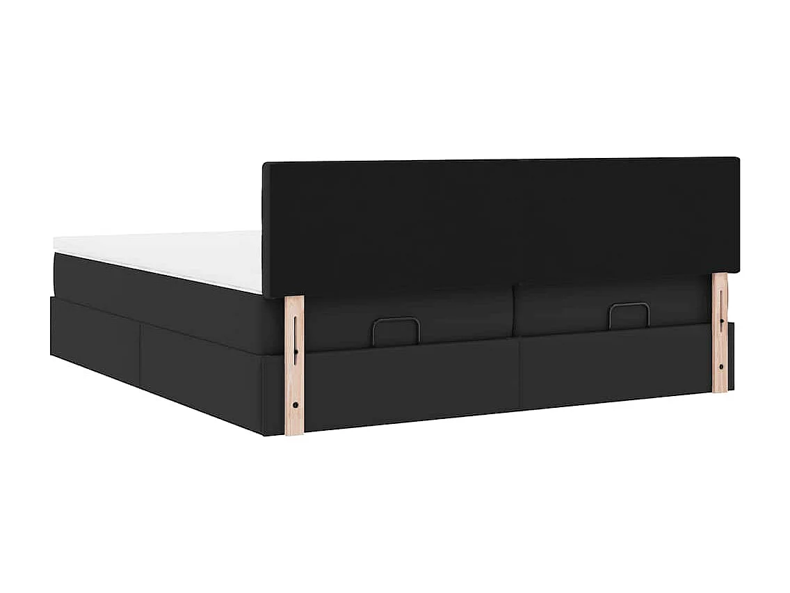Struttura Letto Pouf con Materassi Nero 180x200 cm Similpelle