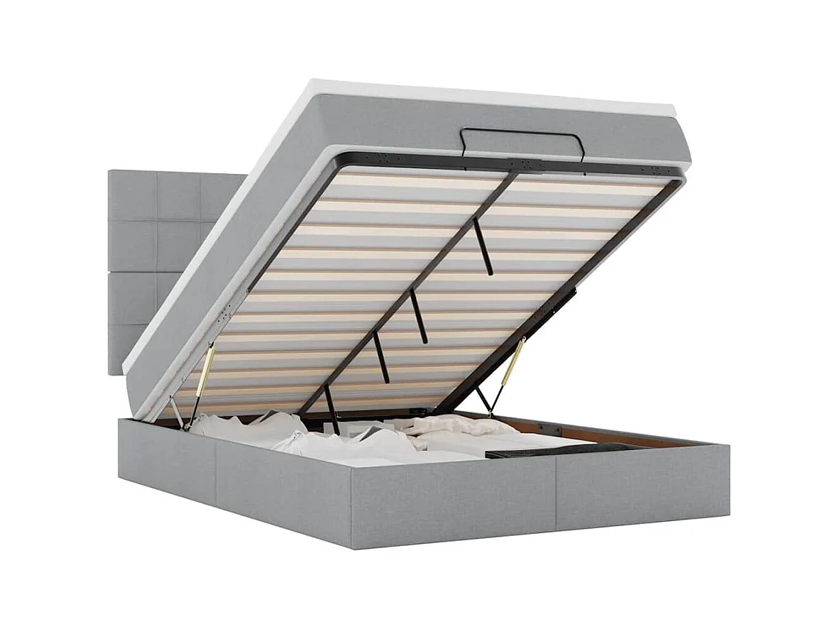 Ottoman-Bett mit Matratze & LEDs Hellgrau 140x200 cm Stoff