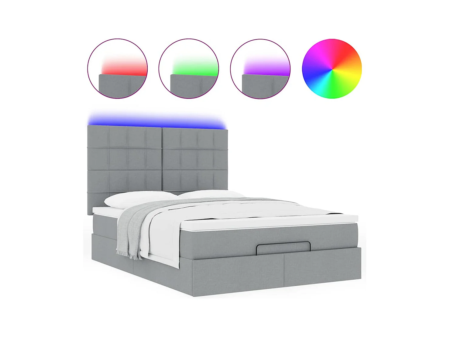Ottoman-Bett mit Matratze & LEDs Hellgrau 140x200 cm Stoff