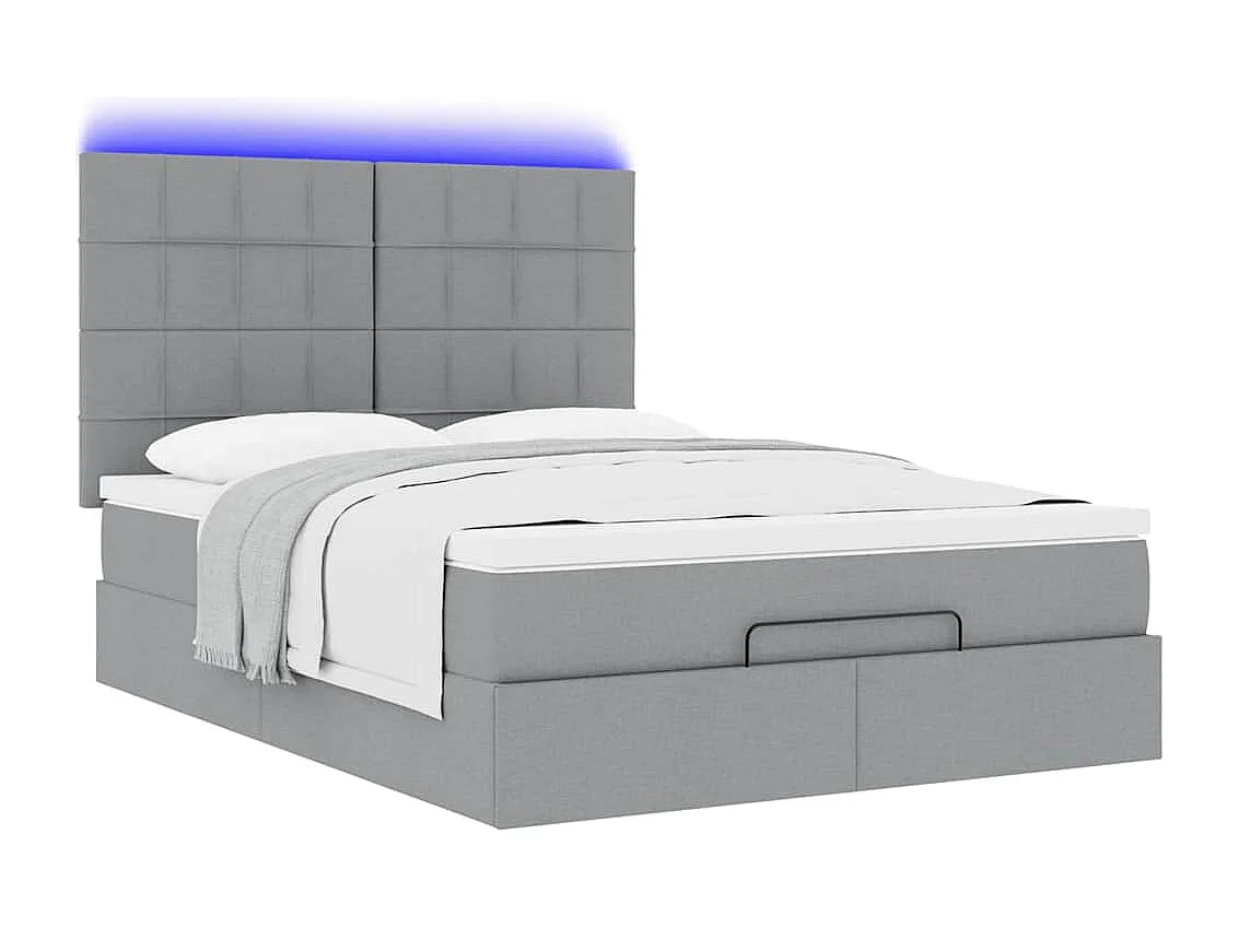 Ottoman-Bett mit Matratze & LEDs Hellgrau 140x200 cm Stoff