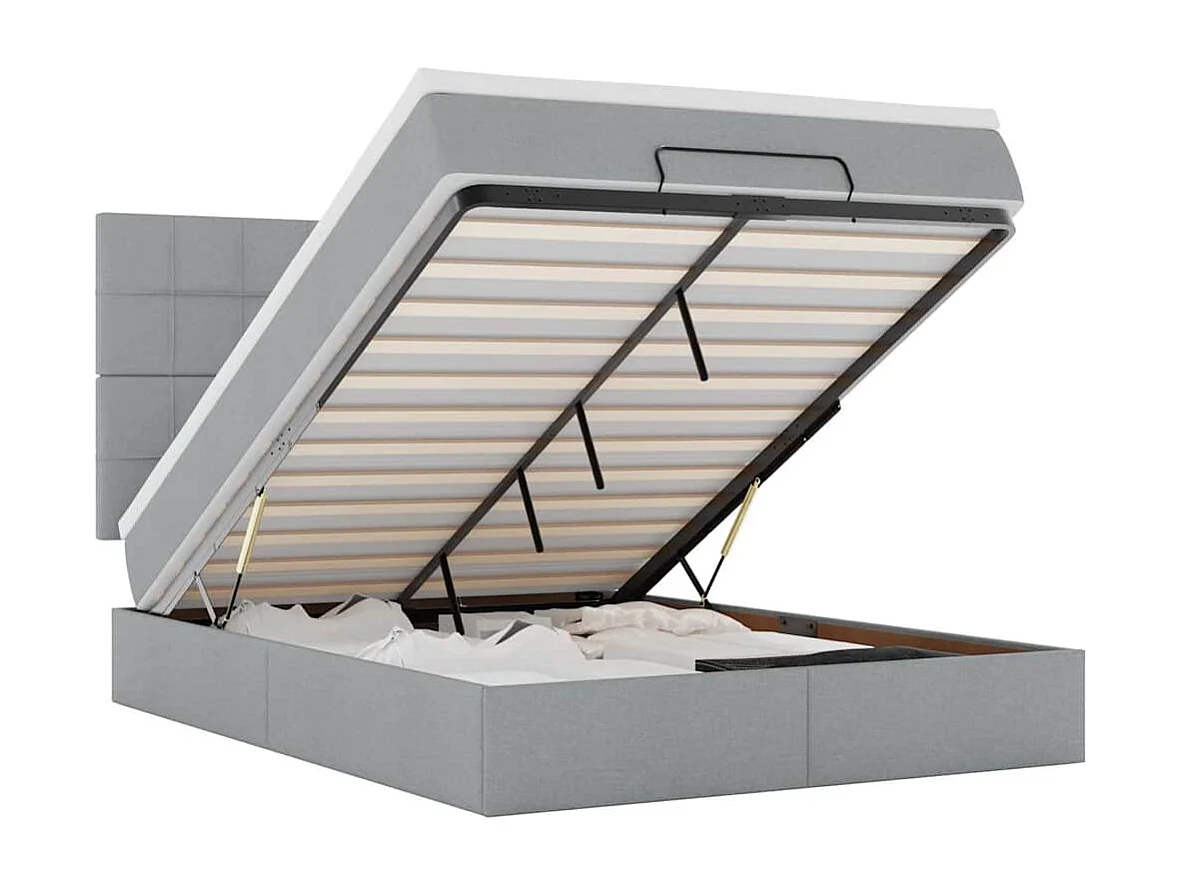 Estructura cama otomana colchón tela gris claro 140x200cm