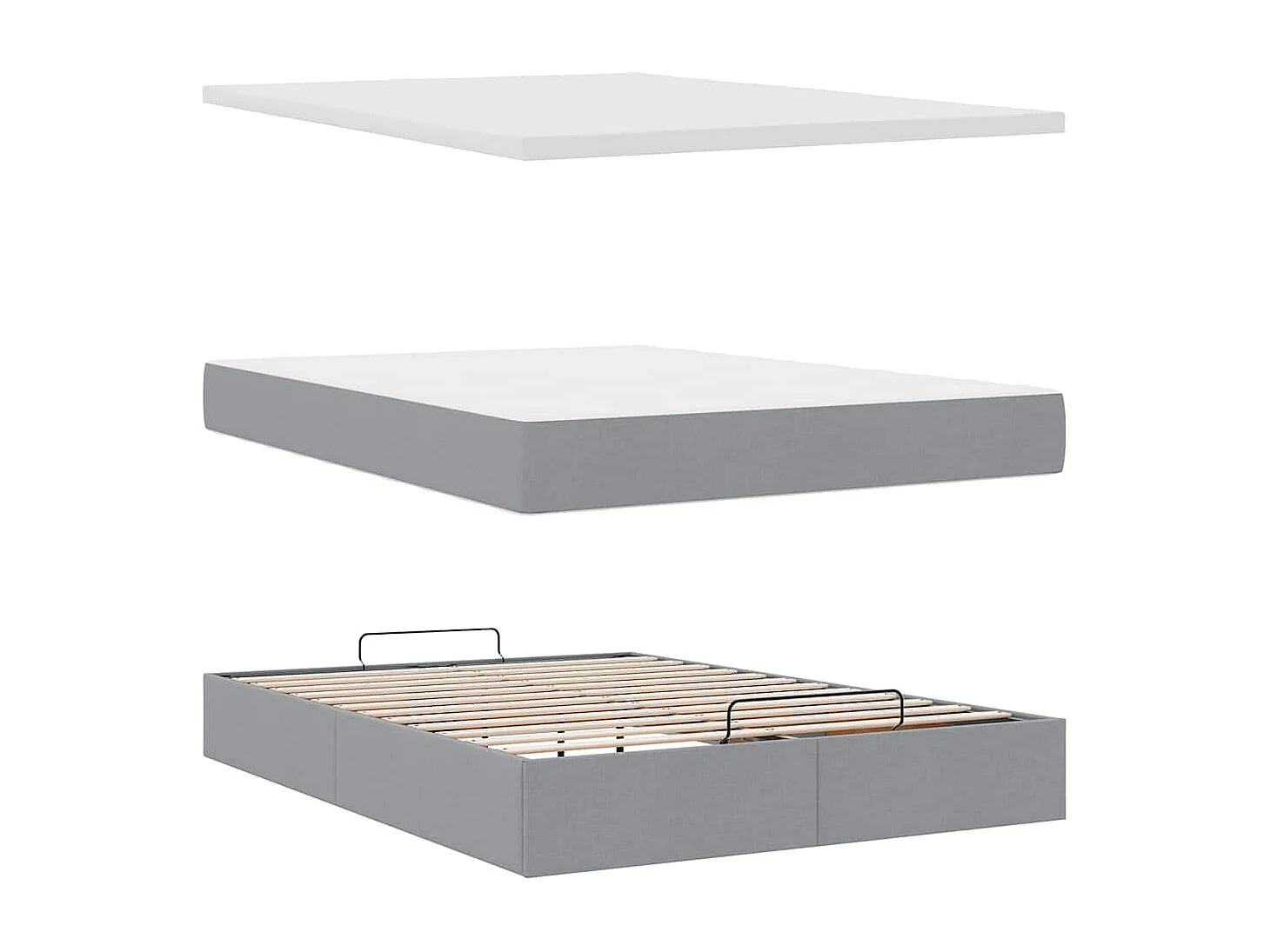 Estructura cama otomana colchón tela gris claro 140x200cm