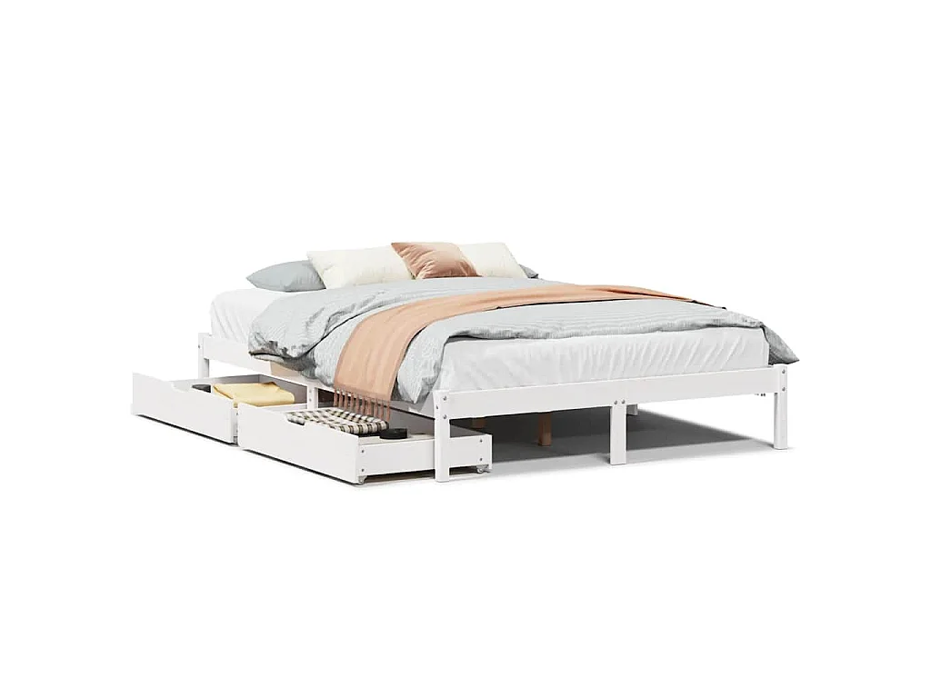 Bedframe zonder matras massief grenenhout wit 160x200 cm