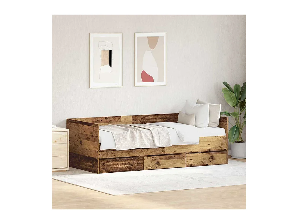 Dagbedframe met lades Oud hout 90 x 200 cm Bewerkt hout