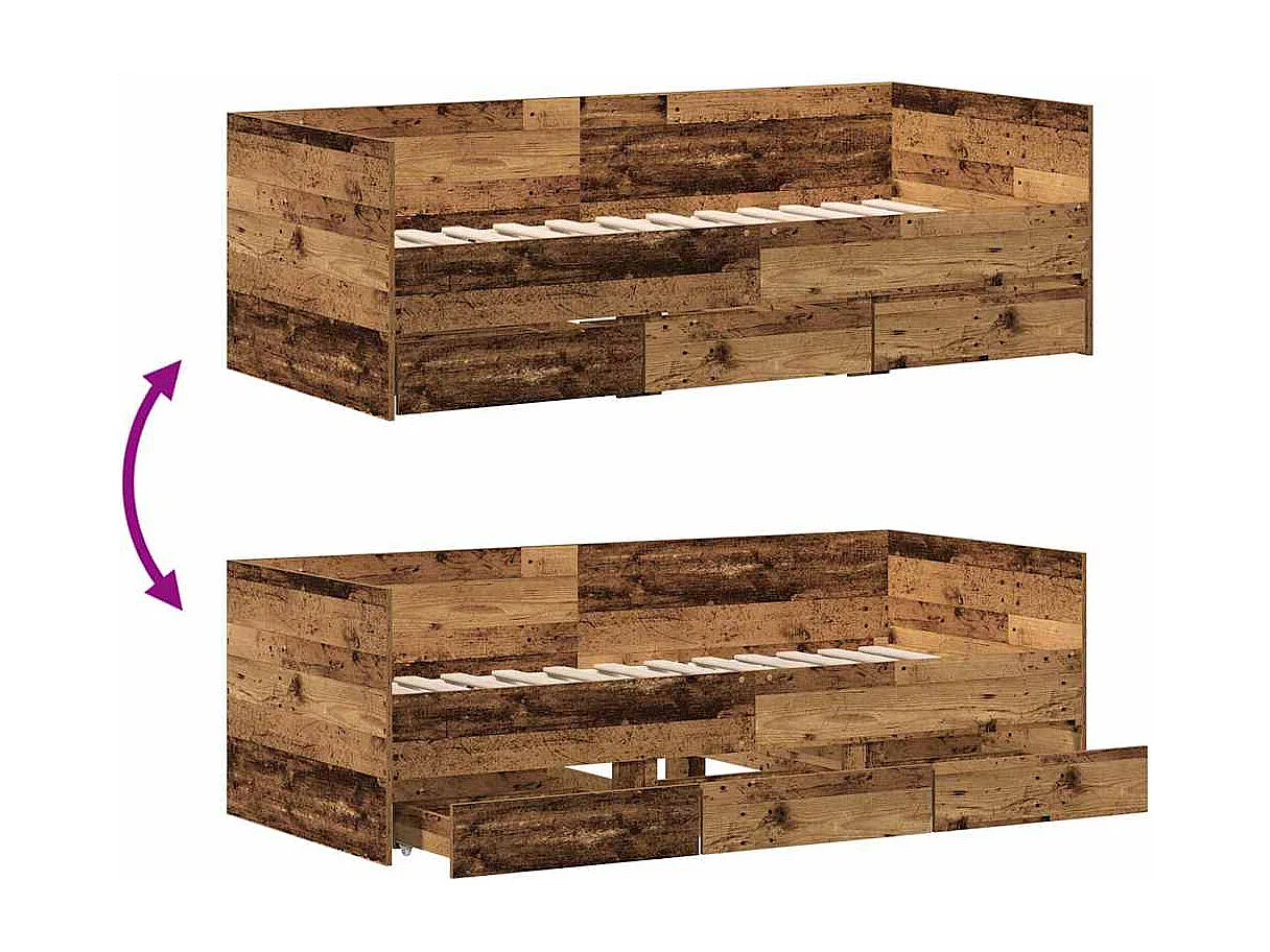 Marco de diván con cajones con cajón Madera vieja 90 x 200 cm