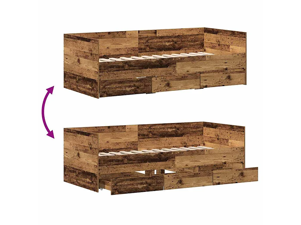Dagbed met lade met opslag Oud Hout 90 x 200 cm Bewerkt hout