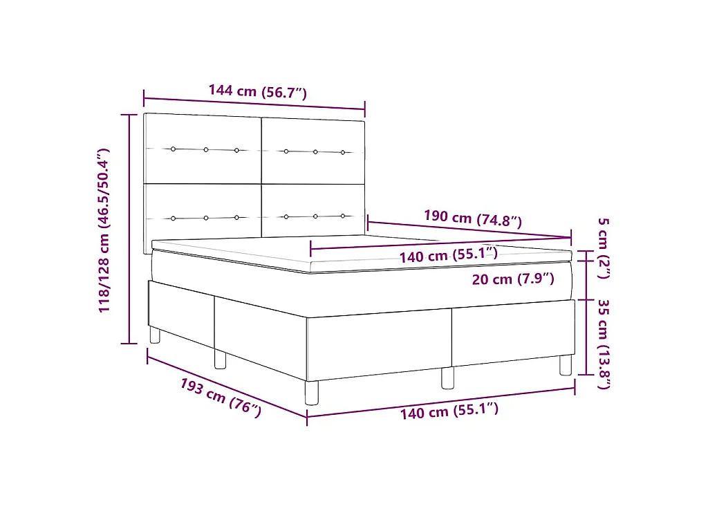 Boxspringbed met hoofdeinde Roze 140 x 190 cm Fluweel