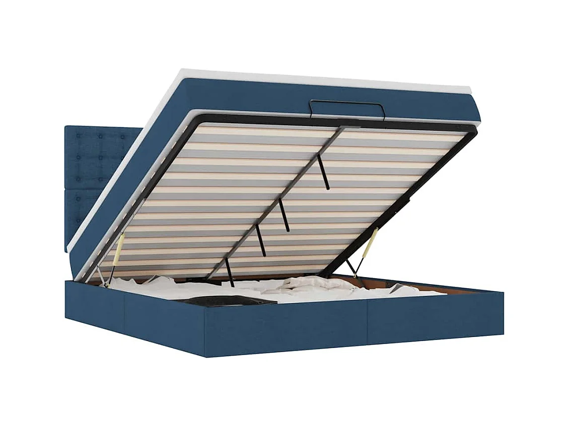 Cadre de lit ottoman avec matelas bleu 160x200 cm tissu