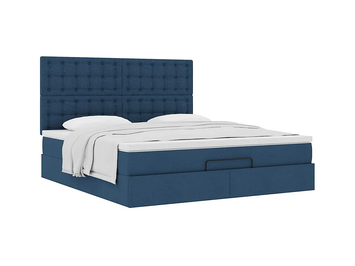 Cadre de lit ottoman avec matelas bleu 160x200 cm tissu