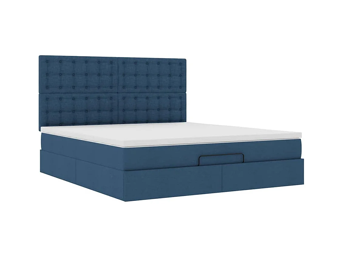 Cadre de lit ottoman avec matelas bleu 160x200 cm tissu