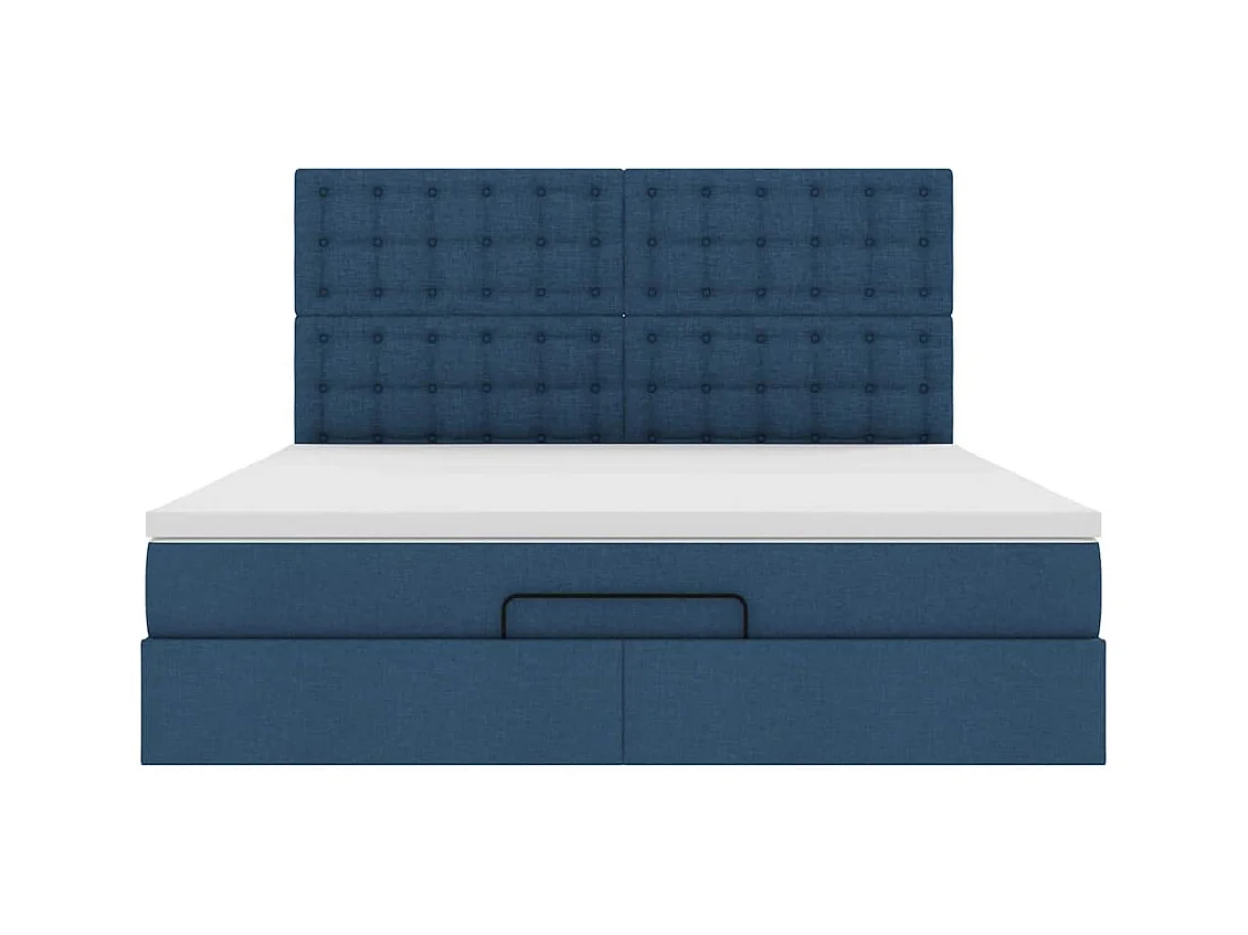 Cadre de lit ottoman avec matelas bleu 160x200 cm tissu