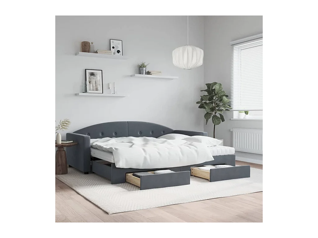 Tagesbett Ausziehbar mit Schubladen Dunkelgrau 90x190 cm Samt