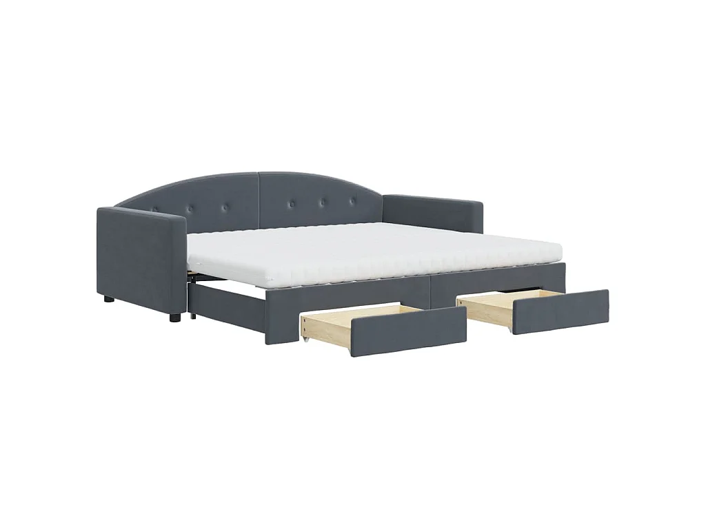 Divano Letto Estraibile Cassetti Grigio Scuro 90x190cm Velluto