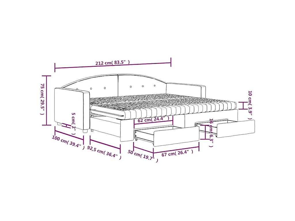 Divano Letto Estraibile Cassetti Grigio Scuro 90x190cm Velluto