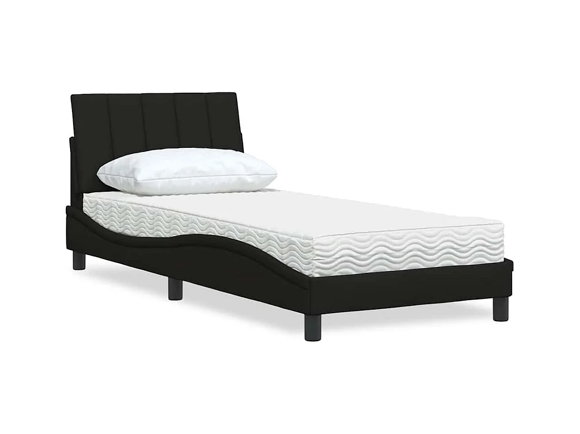 Lit avec matelas noir 90x200 cm tissu