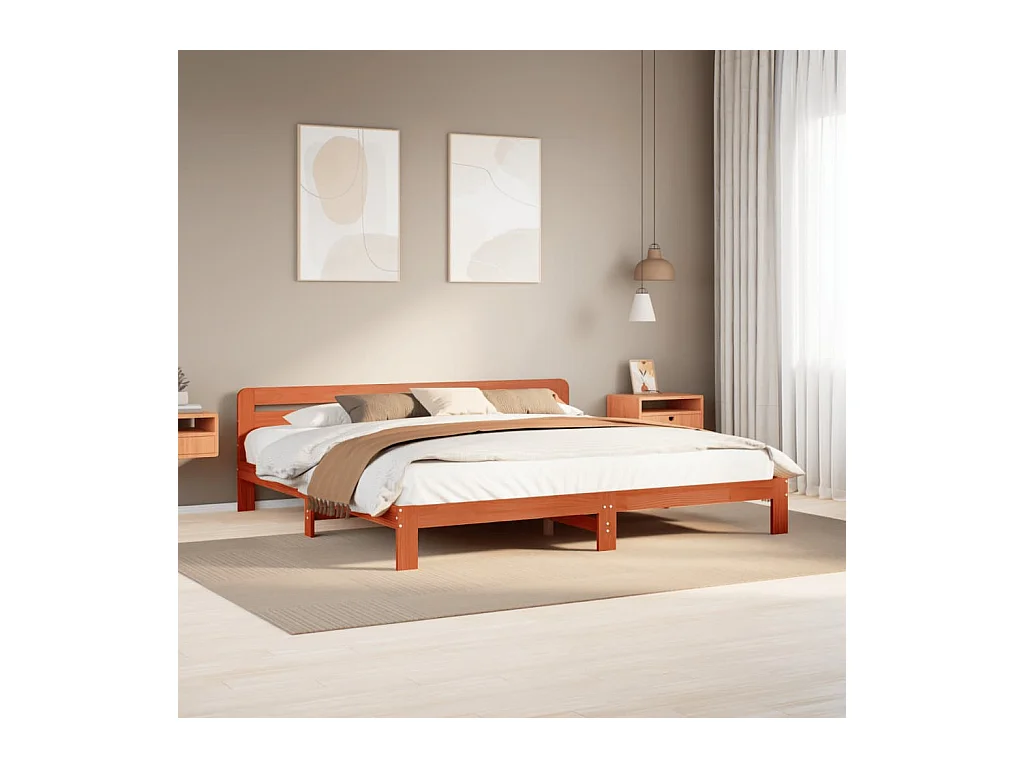 Cadre de lit sans matelas cire marron 180x200cm bois pin massif