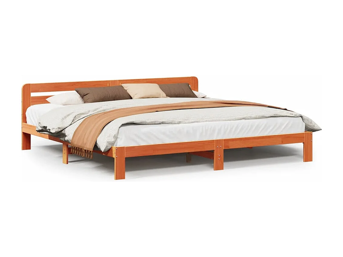 Cama sin colchón madera maciza de pino marrón cera 180x200 cm