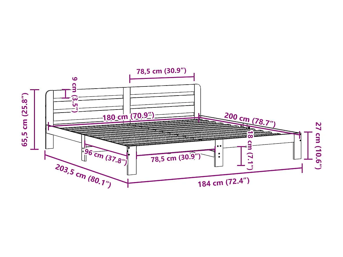 Cama sin colchón madera maciza de pino marrón cera 180x200 cm