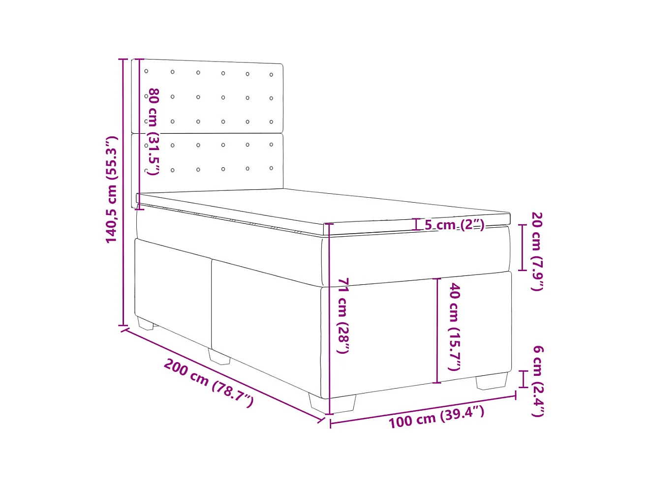 Boxspringbett mit Matratze Dunkelgrau 100x200 cm Samt