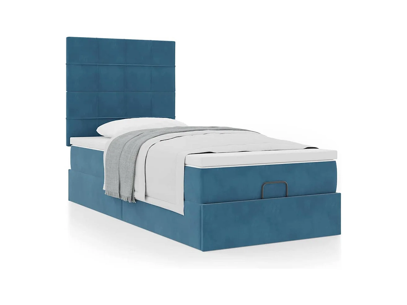 Cadre de lit ottoman avec matelas bleu foncé 90x190 cm velours