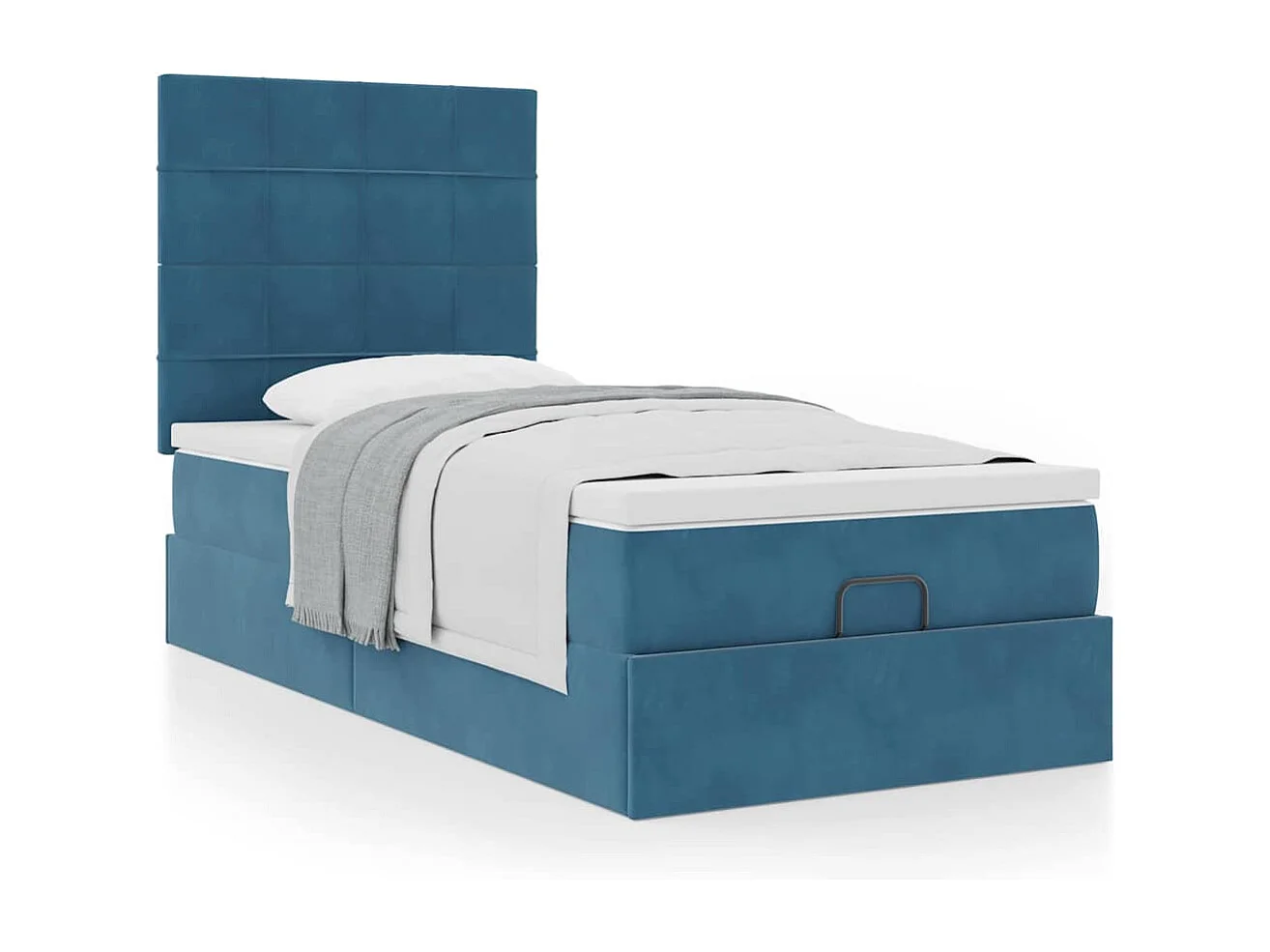 Estrutura cama otomana com colchões azul escuro 90x190cm veludo