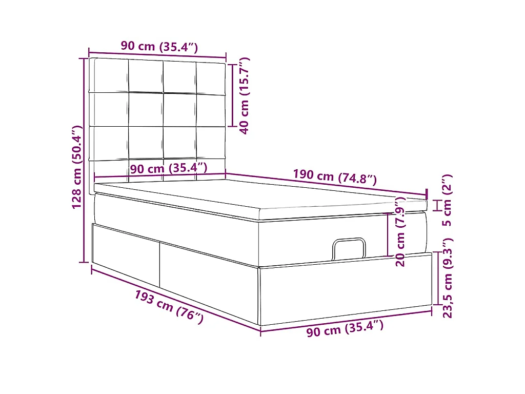 Ottoman bed met matrassen 90x190cm fluweel donkerblauw