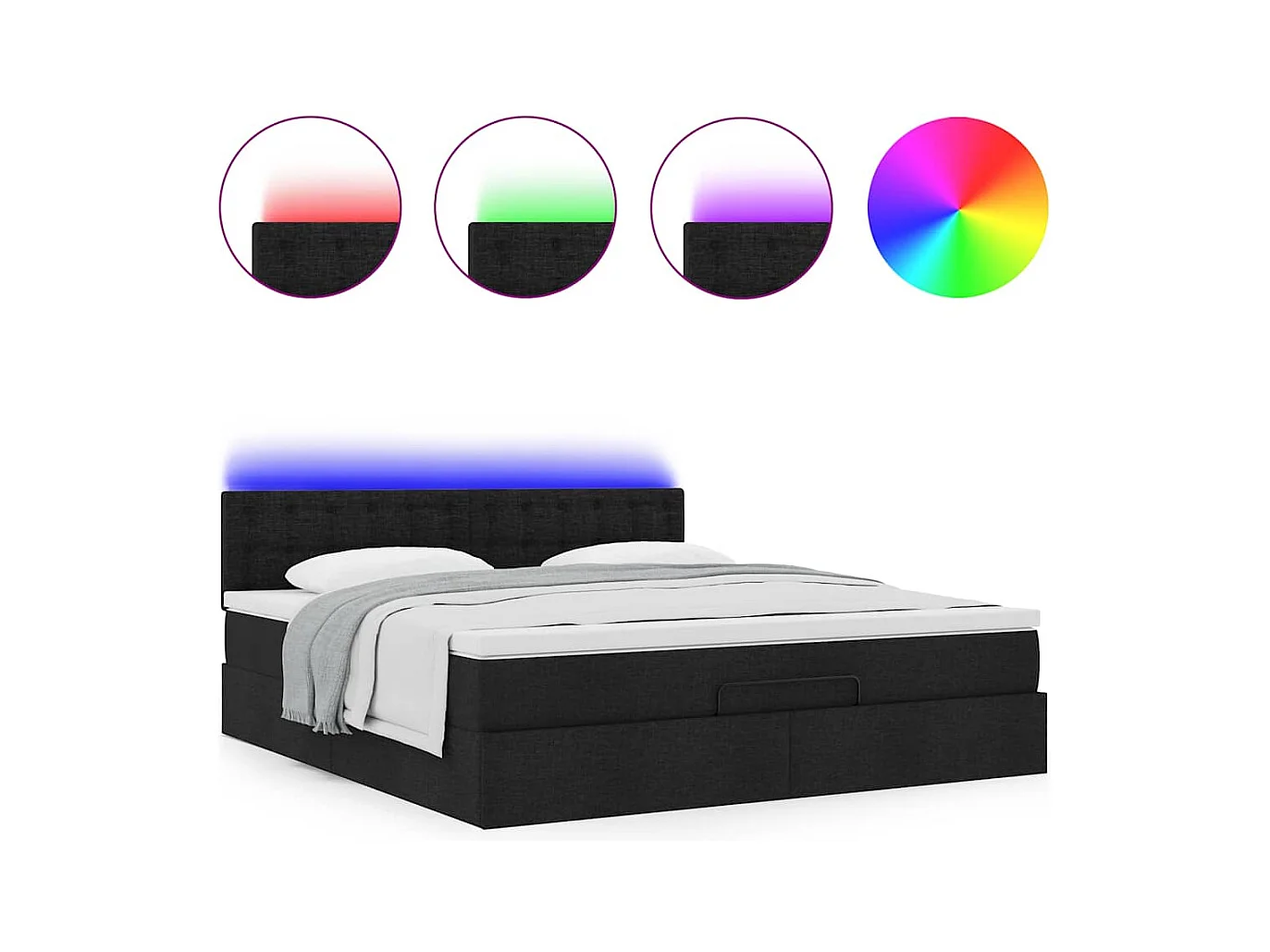 Lit ottoman avec matelas et LED Noir 180x200cm tissu