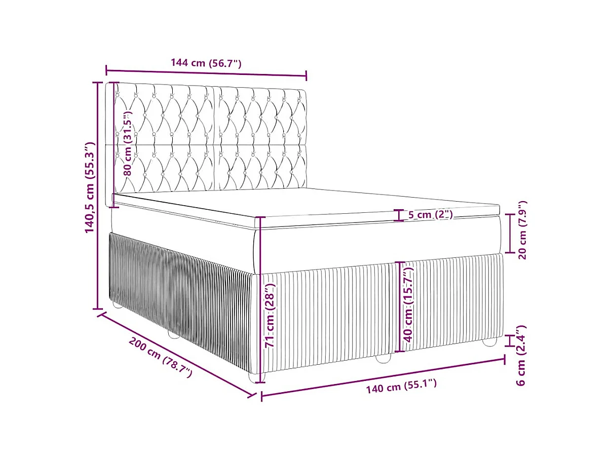 Sommier à lattes de lit avec matelas Taupe 140x200 cm Tissu