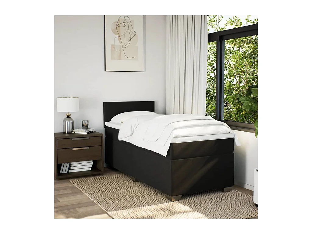 Sommier à lattes de lit avec matelas Noir 90x200 cm Tissu